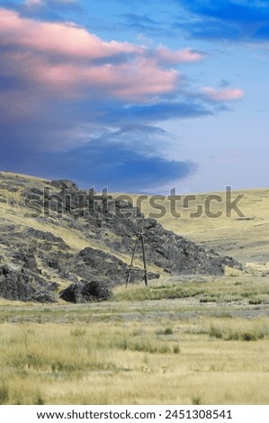 prairie, plain, desert. As the sun sets over the arid wasteland, casting an orange hue across the vast expanse, a feeling of isolation sets in, amplifying the loneliness of the desert. Wilderness Soli