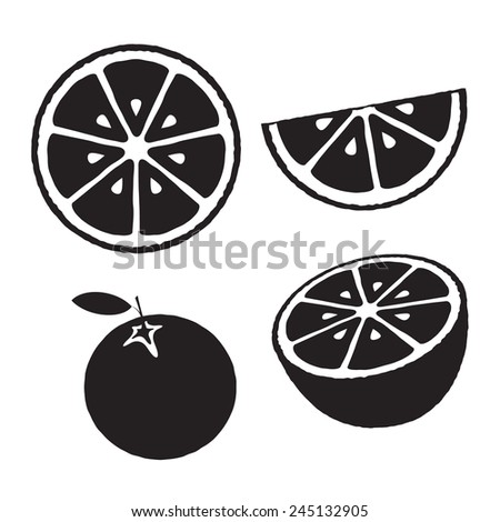Collection of oranges, icons set, black isolated on white background, vector illustration. Royalty-Free Stock Photo #245132905