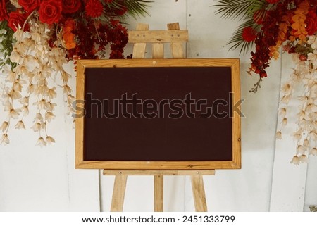 Wedding welcome board wooden frame with flowers decoration