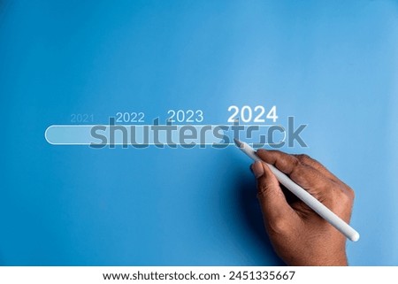Happy new year 2024 with business concept banner. The big white 2024 year number on light blue background. Planning for goal and success concepts.