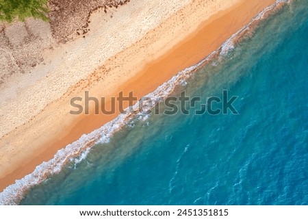 Beautiful sunset aerial sand beach and blue sea view, travel Phuket paradise Thailand.