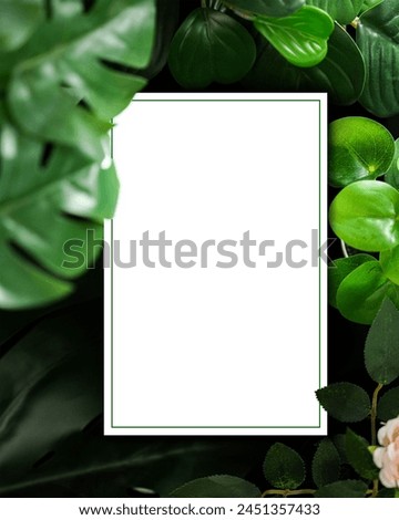 creative layout made of green leaves with paper blank card mockup. nature concept (Forest)