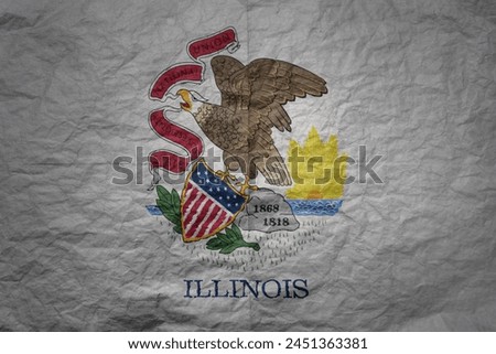 colorful big national flag of illinois state on a grunge old paper texture background