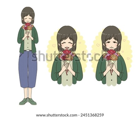 Clip art set of woman happy to receive carnation on Mother's Day