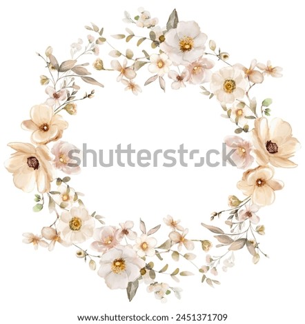 Watercolor beige flowers arrangement. Wedding decor.