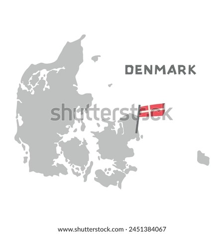 Denmark vector map illustration, country map silhouette with the flag inside. Map of the Denmark with the national flag isolated on white background