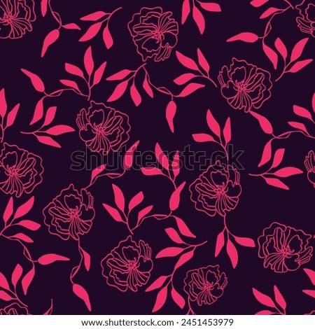 Seamless boho floral pattern with pink peony flowers. Retro collage pattern. Contemporary print for wedding stationary, greetings, wallpapers, fashion, backgrounds