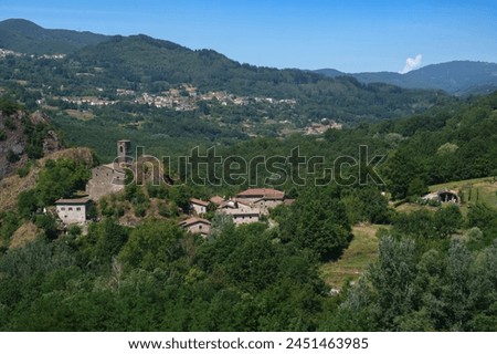Summer landscape along the road from Castelnuovo Garfagnana to San Romano, Lucca province, Tuscany, Italy