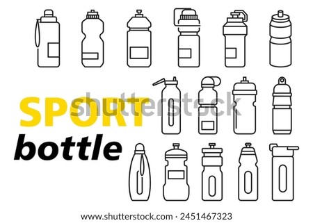 Sports bottle hydro flask water. Sport water bottle vector illustration set line