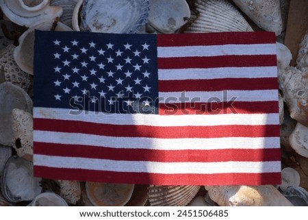 Seashells by an American flag