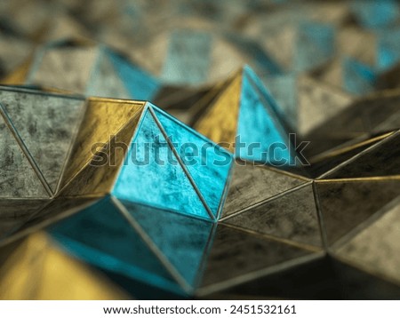 Metallic textured polygonal background, 3d render