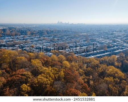 Aerial landscape of suburban multifamily homes in suburban Ardmore Philadelphia Pennsylvania USA