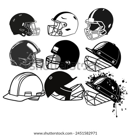 Cricket Helmet Vector Clip Art Design Set, Black Color And Creative Design, Unique Concept with Clip Art, Premium Vector set