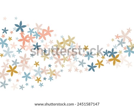 Quaker Ladies simplistic flowers vector illustration. Lovely meadow bloom elements scattered. Birthday card pattern. Girly flowers Quaker Ladies stylized blossom. Stripy petals. Royalty-Free Stock Photo #2451587147
