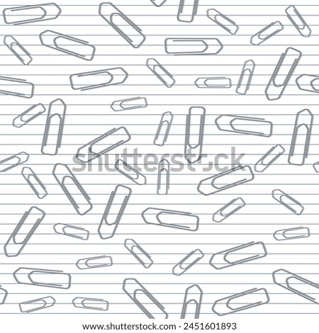 School Pattern - Messy Paper Clips on Notebook Paper Background. Seamless Link.