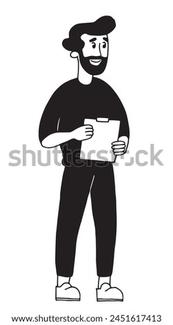 modern young man, employee. vector drawing in simple linear style, flat