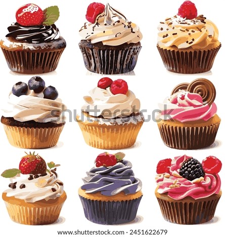 cupcake vector set clipart design, clip art illustration isolated on white background