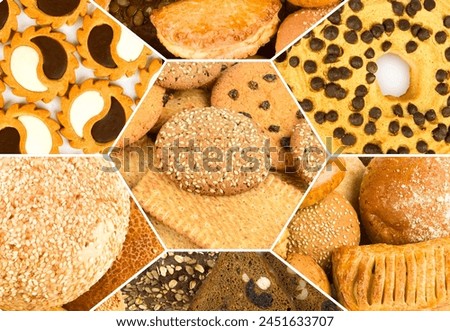 A collage of pictures of different kind of biscuits, sweets and pastries.