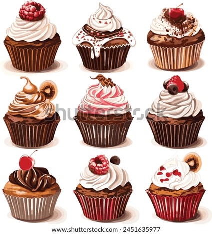 cupcake clipart design, arrow, strawberry and chocolate in paper
 clip art illustration isolated on white background
