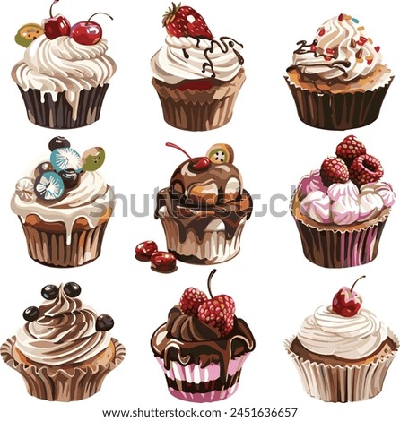 
cute sweets food sweet cute cup cake  Valentines day cupcakes icon set vector clip art  Cupcake cute flat sweet dessert muffin snack food illustration white background 
