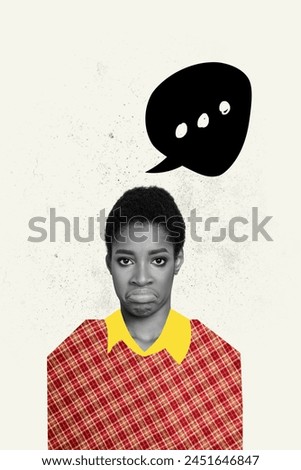 Sketch image composite trend artwork photo collage of black white upset bad mood lady look straight cloud mind speech bubble under head