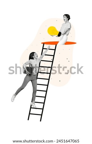 Creative trend collage of entrepreneur female climb ladder development employee professional expert weird freak bizarre unusual fantasy Royalty-Free Stock Photo #2451647065