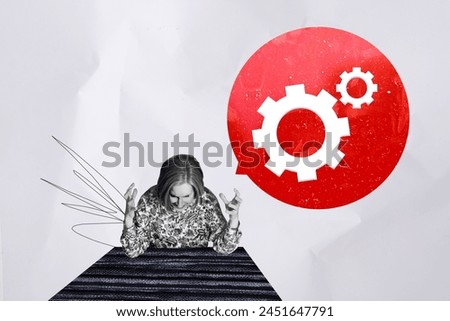 Composite photo collage of mad hysterics old woman yell lonely gearwheel text box psyche therapy crazy isolated on painted background Royalty-Free Stock Photo #2451647791
