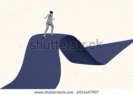 Creative photo collage running man persistent determined ambitious leader achieve target dream self development route white background