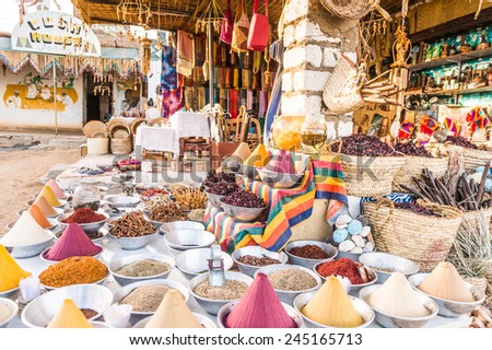 Souvenirs in a Nubian village in Egypt Royalty-Free Stock Photo #245165713