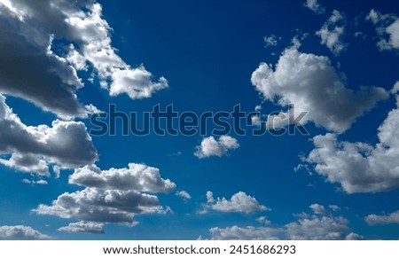 Calm heaven clouds, summer season outdoor. Cloudy sky. Vivid cyan blue sky with clouds in environment day horizon skyline view. White clouds on soft sky background. White cloudy sky.