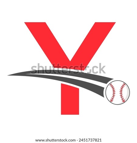 Baseball Logo On Letter Y Concept With Moving Baseball Symbol. Baseball Sign