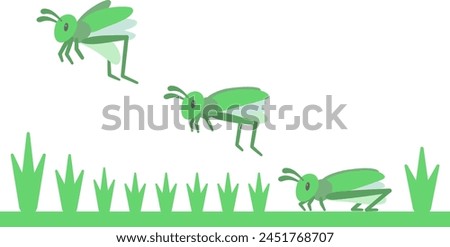 Illustration of a grasshopper jumping in the grass