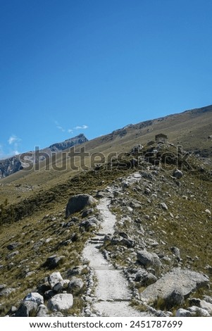 Mountain Trail in Summer. Scenic Hike in the Andes with Clear, Blue Skies - Huaraz, Peru Stock Photo