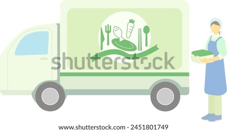 Clip art of car and delivery person of meal delivery service