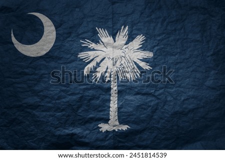 colorful big national flag of south carolina state on a grunge old paper texture background