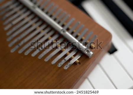 Close-up of a kalimba musical instrument made of brown wood Royalty-Free Stock Photo #2451825469