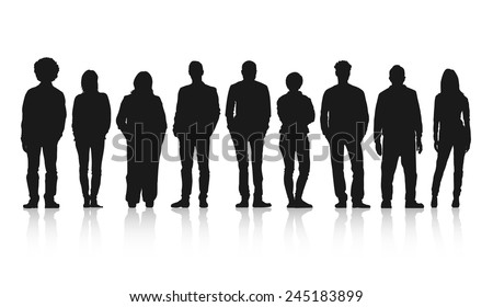 Silhouettes of Casual People in a Row Royalty-Free Stock Photo #245183899