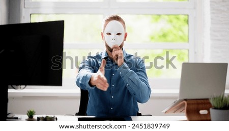 Fake Salesman Agent. Deceitful Evil Man In Office Royalty-Free Stock Photo #2451839749