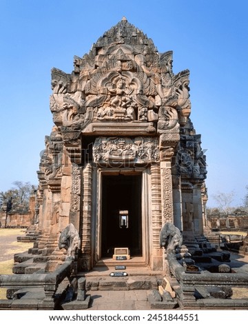 Lintels and Nāga of Central shrine or Principal tower in Phanom Rung Historical Park : Buri Ram, Thailand Royalty-Free Stock Photo #2451844551