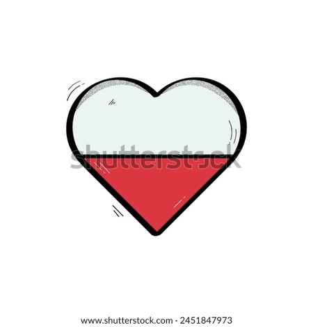 Hand Drawn Heart Shaped Poland Flag Icon Vector Design.