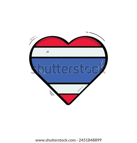 Hand Drawn Heart Shaped Thailand Flag Icon Vector Design.