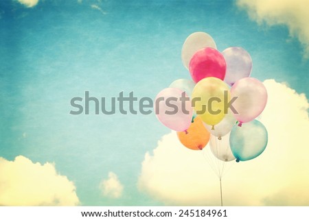 vintage heart balloon with colorful on blue sky concept of love in summer and valentine, wedding honeymoon 