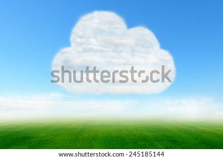 Cloud icon design with blue sky and green field, Picture of horizontal for design work