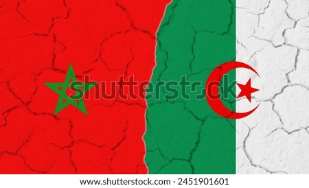 Morocco-Algeria relations. ALGERIA vs MOROCCO. Morocco and Algeria flags. Flag of Morocco and Algeria. Morocco and Algeria painted flags with grunge texture. Moroccan and Algerian flags together.