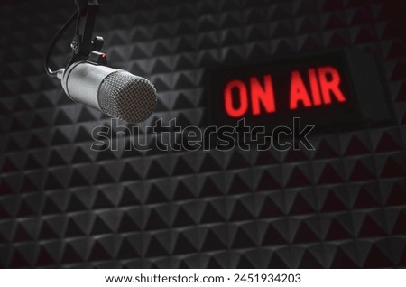 Professional microphone and on air sign Royalty-Free Stock Photo #2451934203