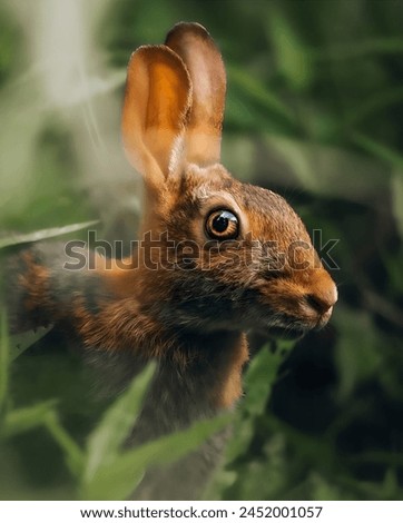 Closeup View of a Brown Hare in Forest  Royalty-Free Stock Photo #2452001057
