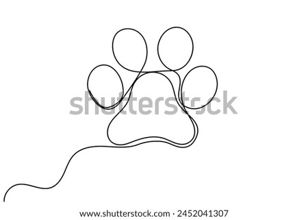 Dog or cat paw footprint and heart in continuous one line drawing of minimal out line art. Animal in heart
Pets love concept abstract drawing