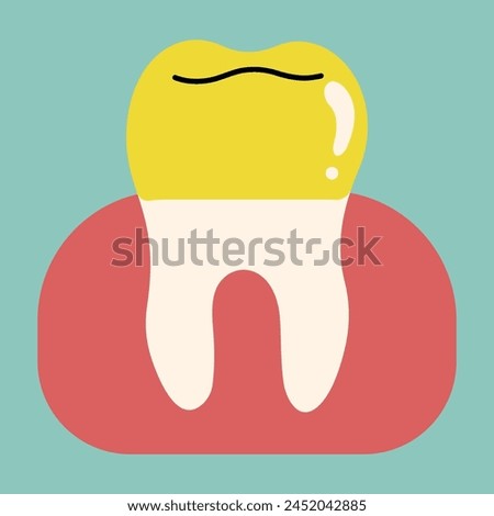 Tooth single 4 cute on a blue-green background, vector illustration.