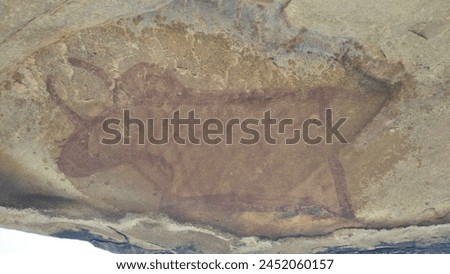 Ancient Times Rock Painting on Hanging Rock in India 