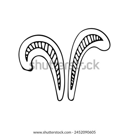 Cute Easter decorative bunny ears. Black line doodle rabbit ears for Easter design. Hand drawn clip art illustration in doodle style for poster, banner, print, greeting card. Isolated on white.